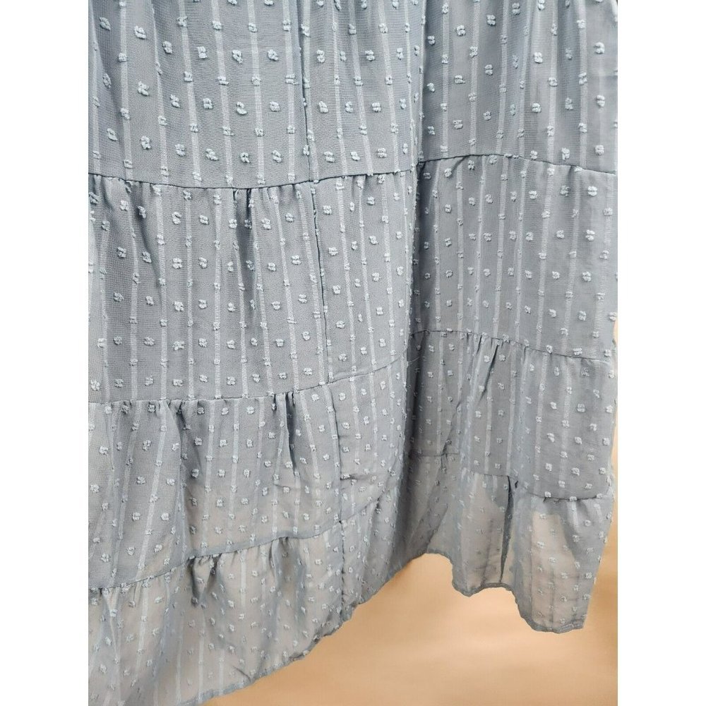 UMGEE Dusty Blue Swiss Dot Chiffon Tiered BOHO Tunic Top Size Medium NEW - Picture 8 of 11